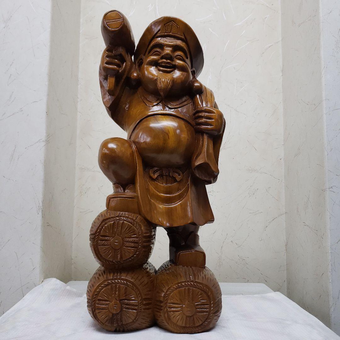 Bフライデー蔵出し大特価中 縁起物 楠材1木彫り☆大黒天像☆全高 約