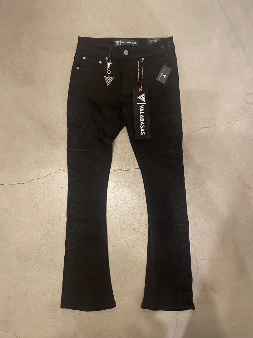 バラバサス valabasasブラックサイドロゴスキニーフレアデニム 29 新品 専用新品valabasasハードクラッシュスキニーフレアデニムブラックバラ