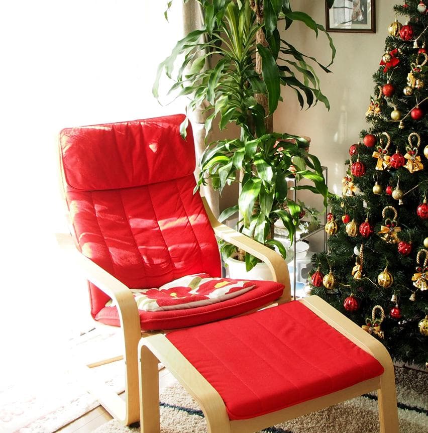 福岡直接引取！イケア　POANGポエング RED オットマン 薔薇クッション2個 POÄNG ポエング パーソナルチェア用クッション 背もたれロータイプ付き