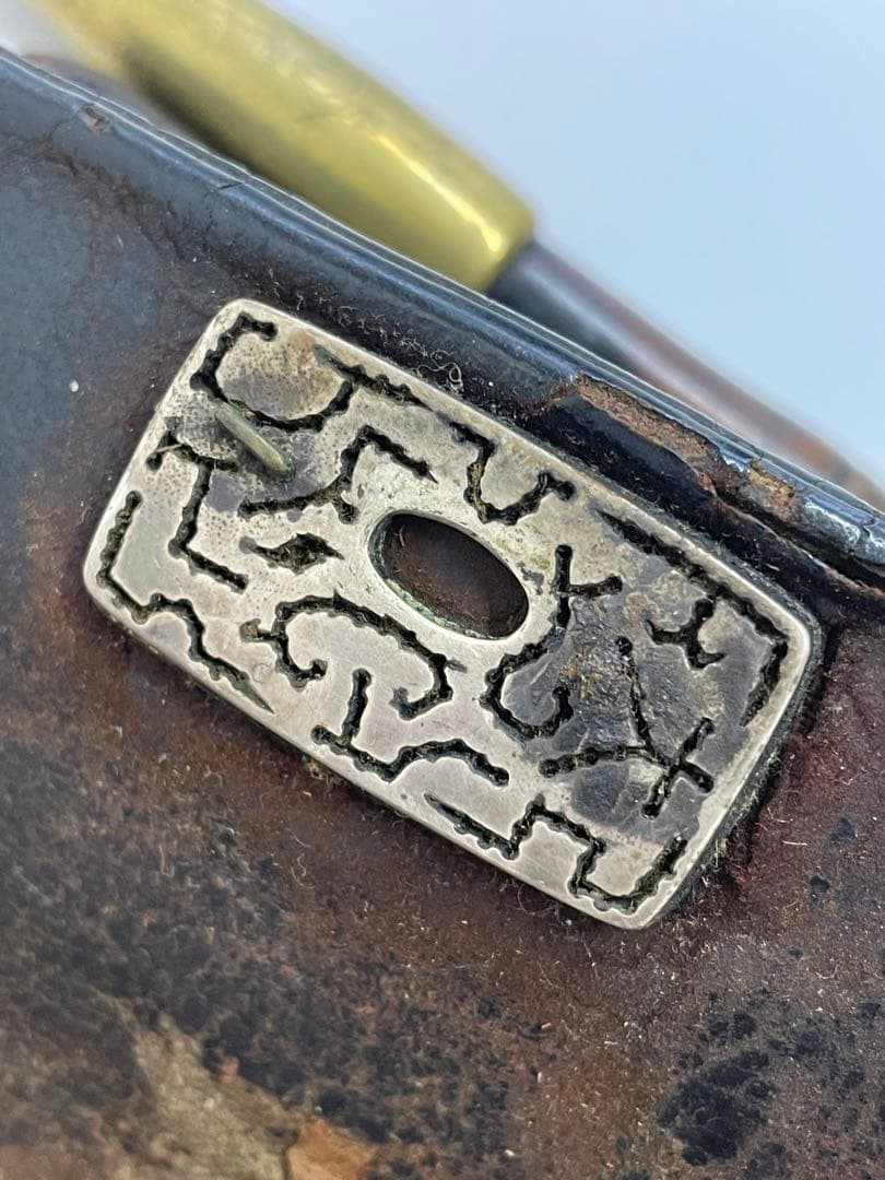 煙管】 煙草入 煙管筒 金口 細工 彫刻 一式 骨董 アンティーク 時代物