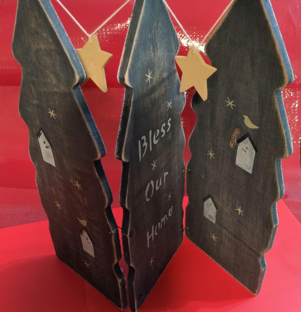 《アンファン》木製折りたたみ式3連クリスマスツリースタンド リバーシブル