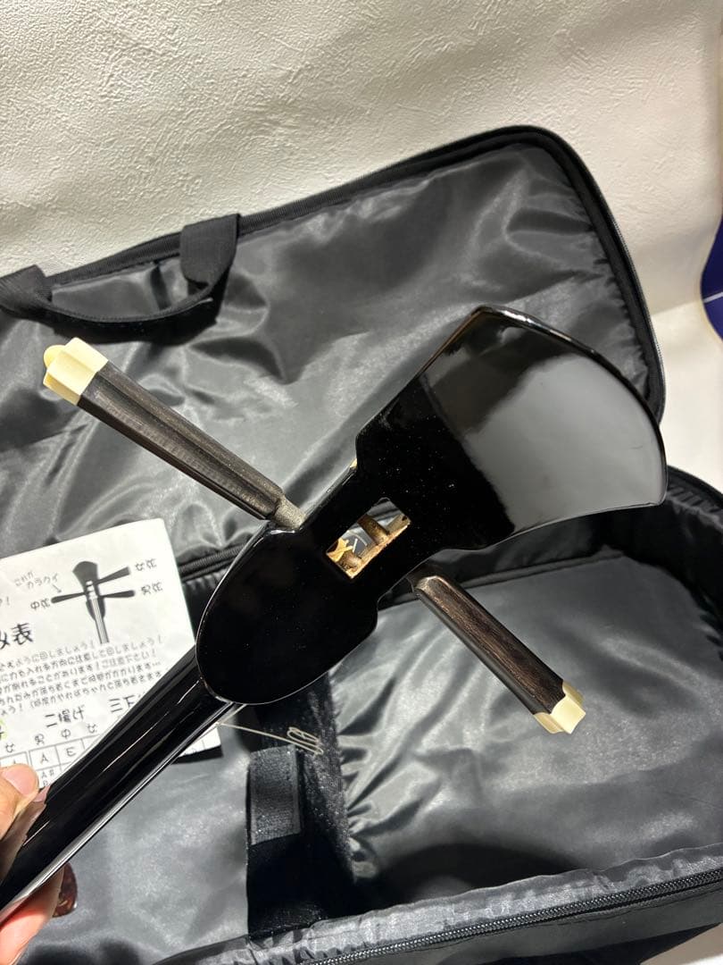 G）沖縄 民謡楽器 和楽器 三線 人工蛇皮 専用ケース付き 三線用つめ
