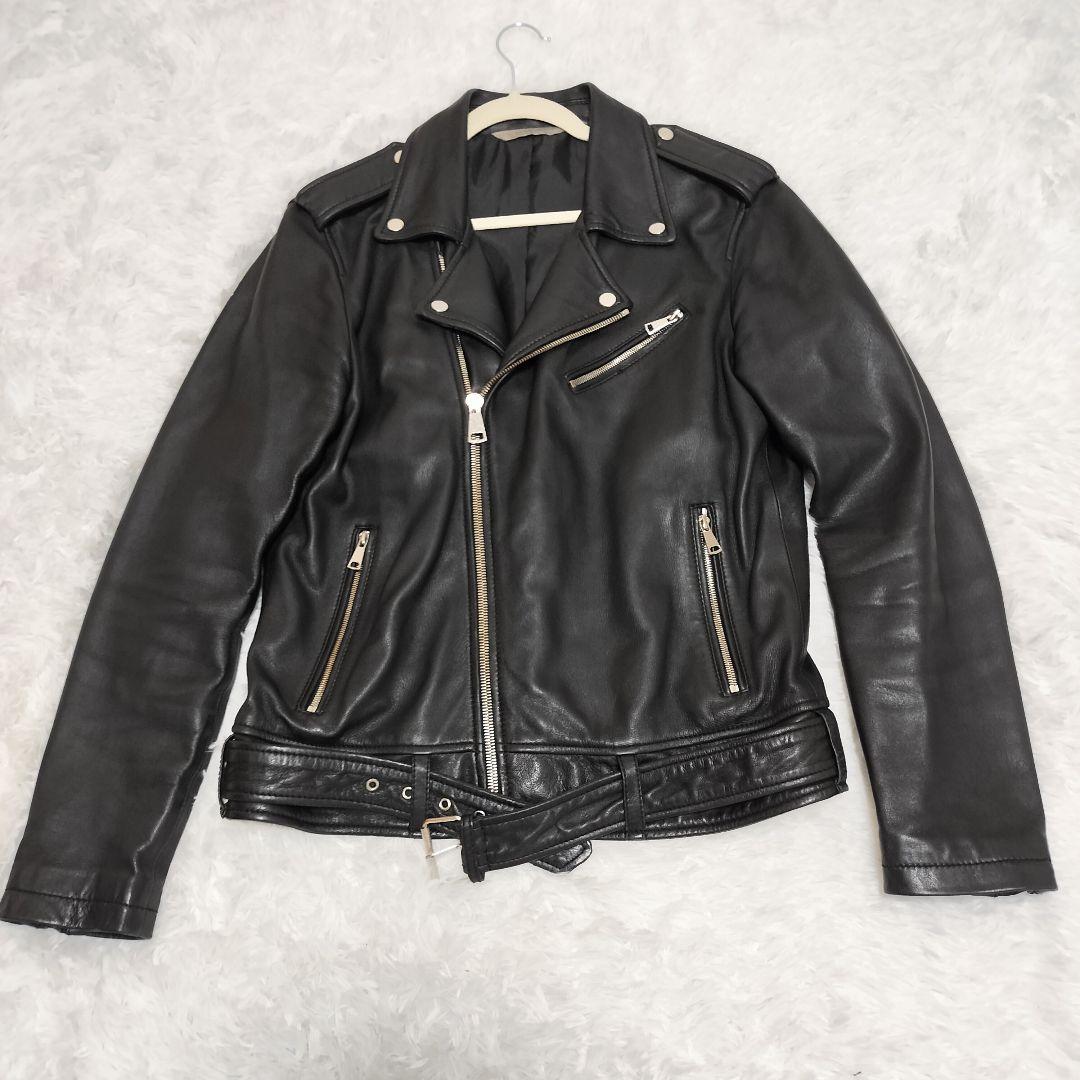 ☆リアルレザー☆【ZARA】 ラムレザー ダブルライダースジャケット L 黒