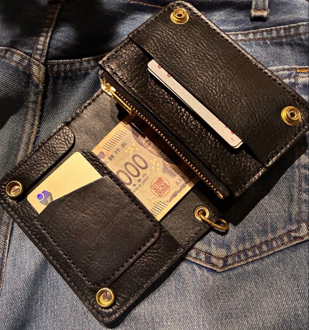 トラッカーウォレット ミドルサイズ 国産姫路シボ革 シルバー925クロス