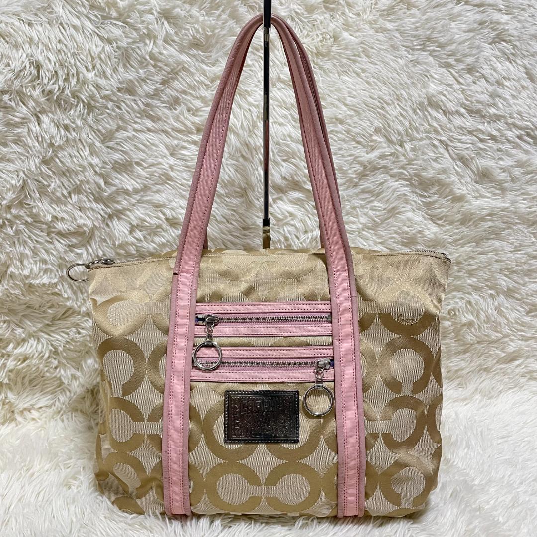 COACH コーチ ポピーアートグラム トートバッグ ベージュ ピンク A4