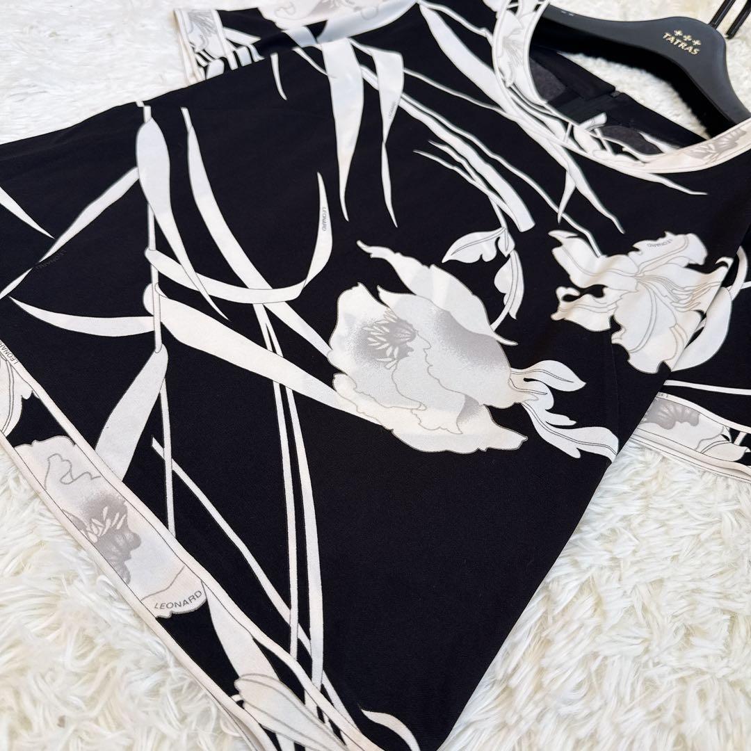 レオナール カットソー 高級✨ カンカン 花柄 トリム 半袖 ブラック