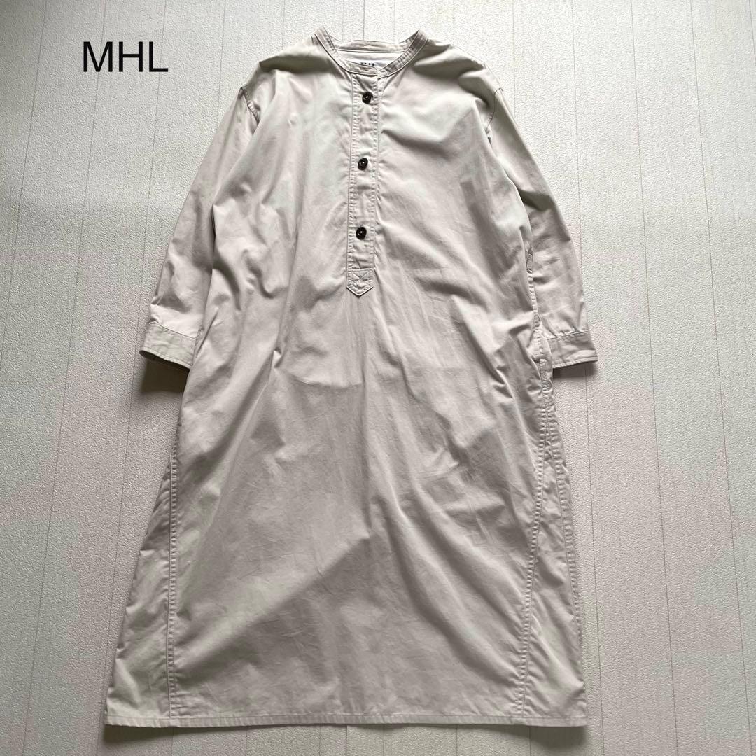 MHL マーガレットハウエル　シャツワンピース　1 マーガレットハウエル MHL シャツワンピース 黒 ベルト付 コットン 綿