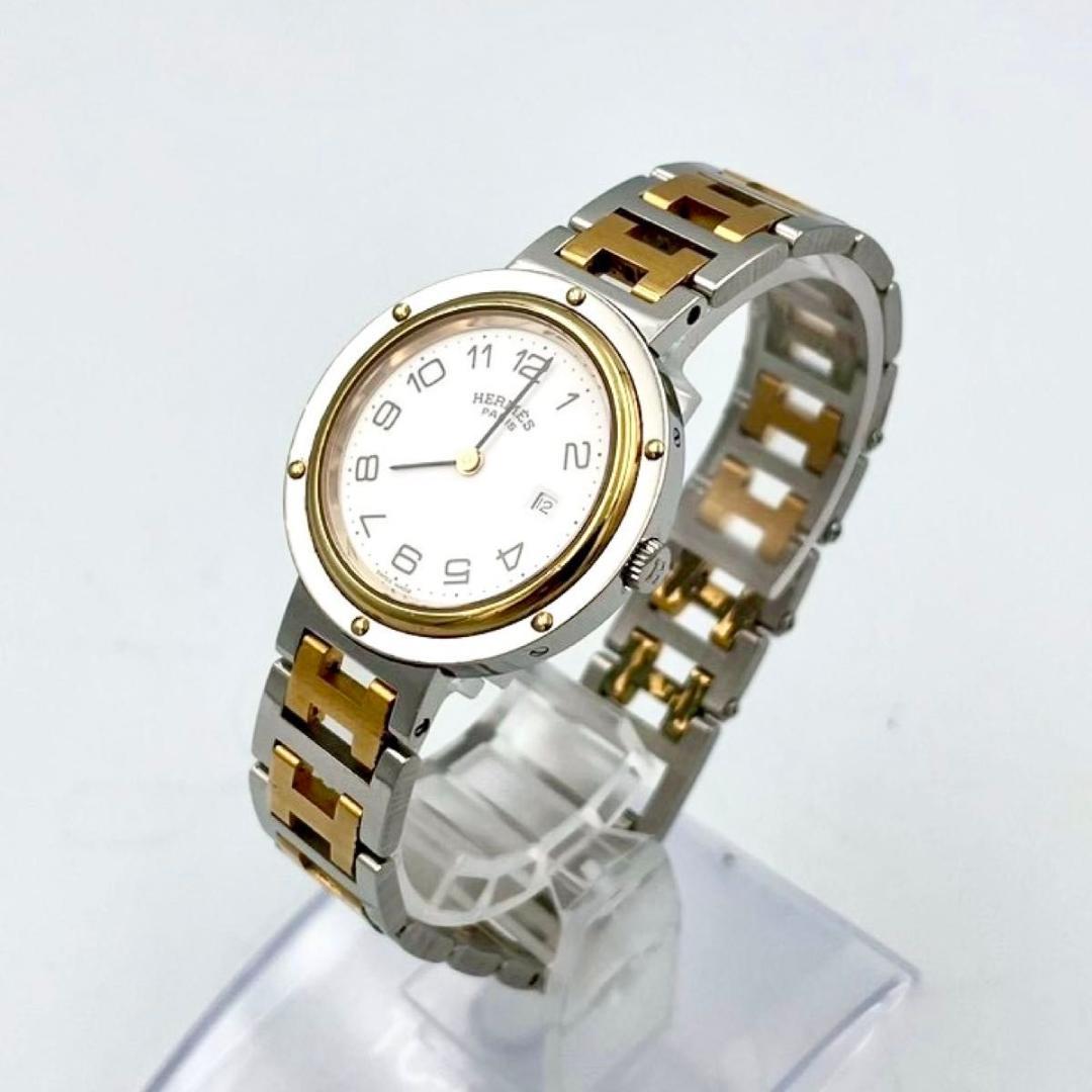 633 エルメス クリッパー デイト 腕時計 Hベルト クォーツ ホワイト