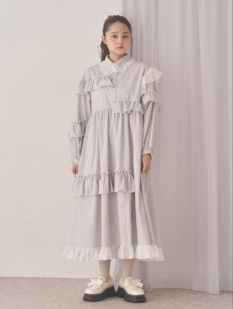 merry jenny フリルドットデコレーションワンピース グレー フリルドットデコレーションワンピース｜メリージェニー（merry jenny