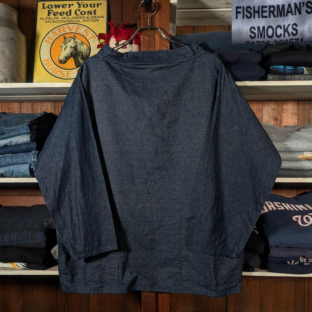 80s　ユーロヴィンテージ　フィッシャーマンスモック　インディゴデニム　ワイド ビンテージ フィッシャーマンスモック ユーロワークジャケット メンズM