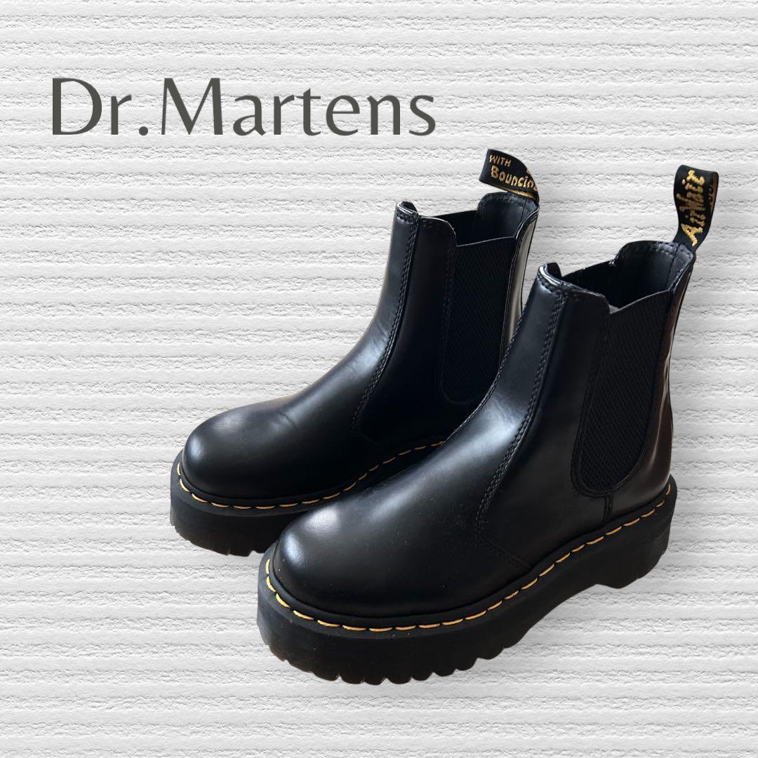 【ドクターマーチン】チェルシーブーツ　黒　厚底　サイドゴア　UK4 23.0㎝ Dr.Martens /ドクターマーチン QUADBLACK POLISHED チェルシー ブーツ