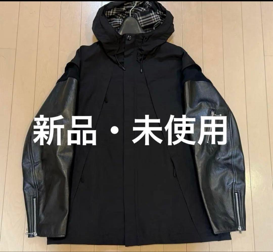 24aw アンダーカバー袖レザーマウンテンパーカー　サイズ2 黒　新品タグ付き UNDERCOVER アンダーカバー 24AW 袖レザーマウンテンパーカー 2