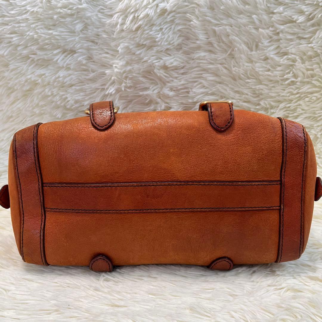 希少✨PRADA レザーミニボストンバッグ 三角ロゴ 本革 ブラウン 金具