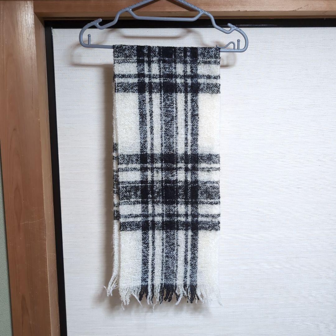 チェック柄マフラー ホワイト ブラック - メルカリ