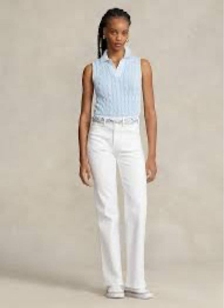 ラルフローレン ケーブルニット ポロベスト ライトブルー　Mサイズ 新色 ポロラルフローレン ポニー半袖コットンケーブルニット (Ralph