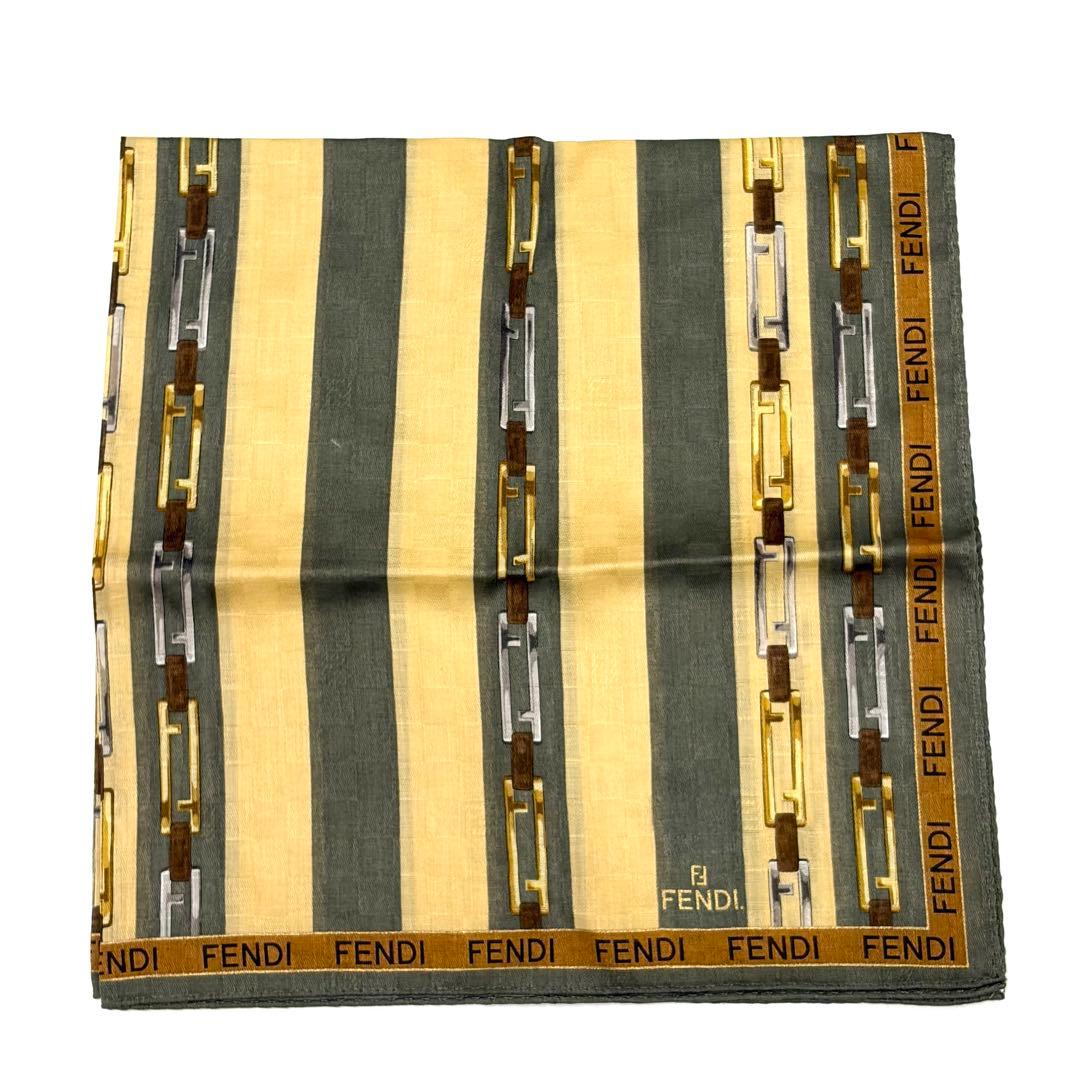 未使用】FENDI フェンディ ハンカチ 2枚セット チェーン柄 ストライプ