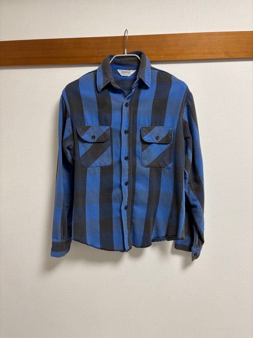 80s five brother USA製 三角タグ 青黒 チェックネルシャツ - メルカリ