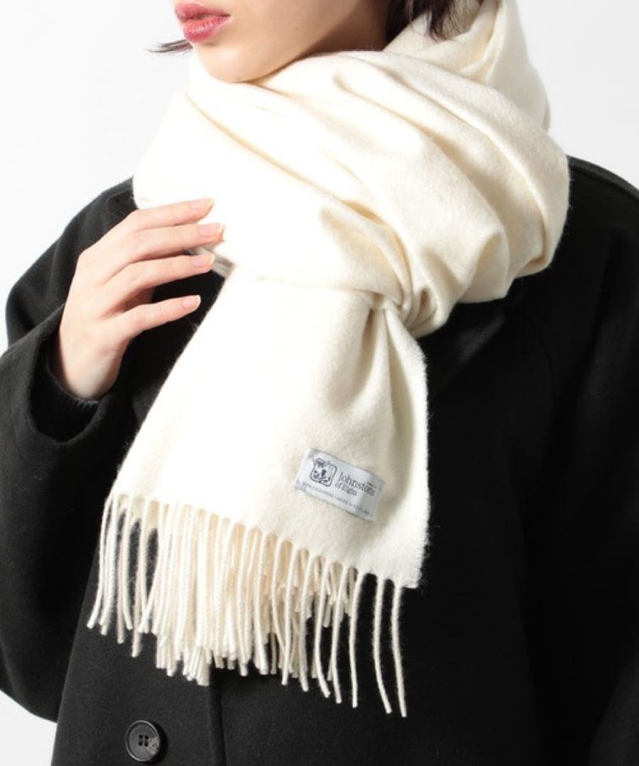 ジョンストンズ　カシミア大判ストール　ホワイト ジョンストンズ（Johnstons）カシミアストール ホワイト