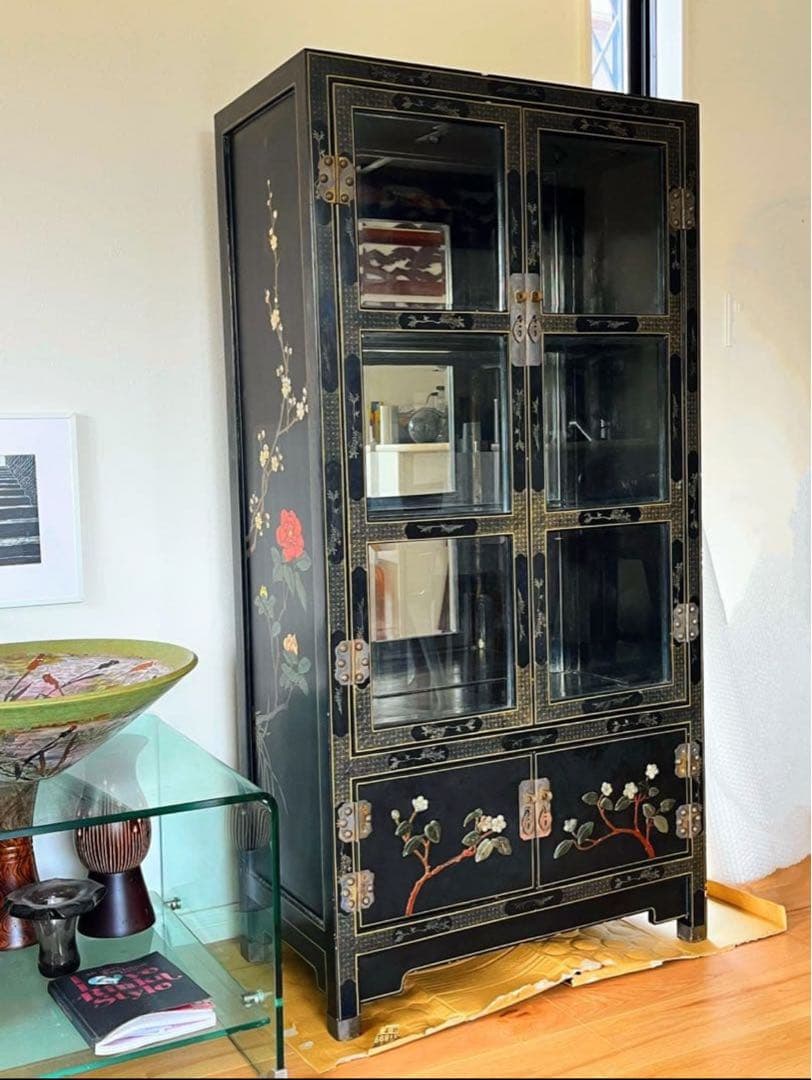 【今月末まで】中国美術　中国家具　螺鈿細工　骨董　石細工　黒塗り キャビネット Yahoo!オークション - 中国家具 中国箪笥 螺鈿細工 キャビネット 飾り