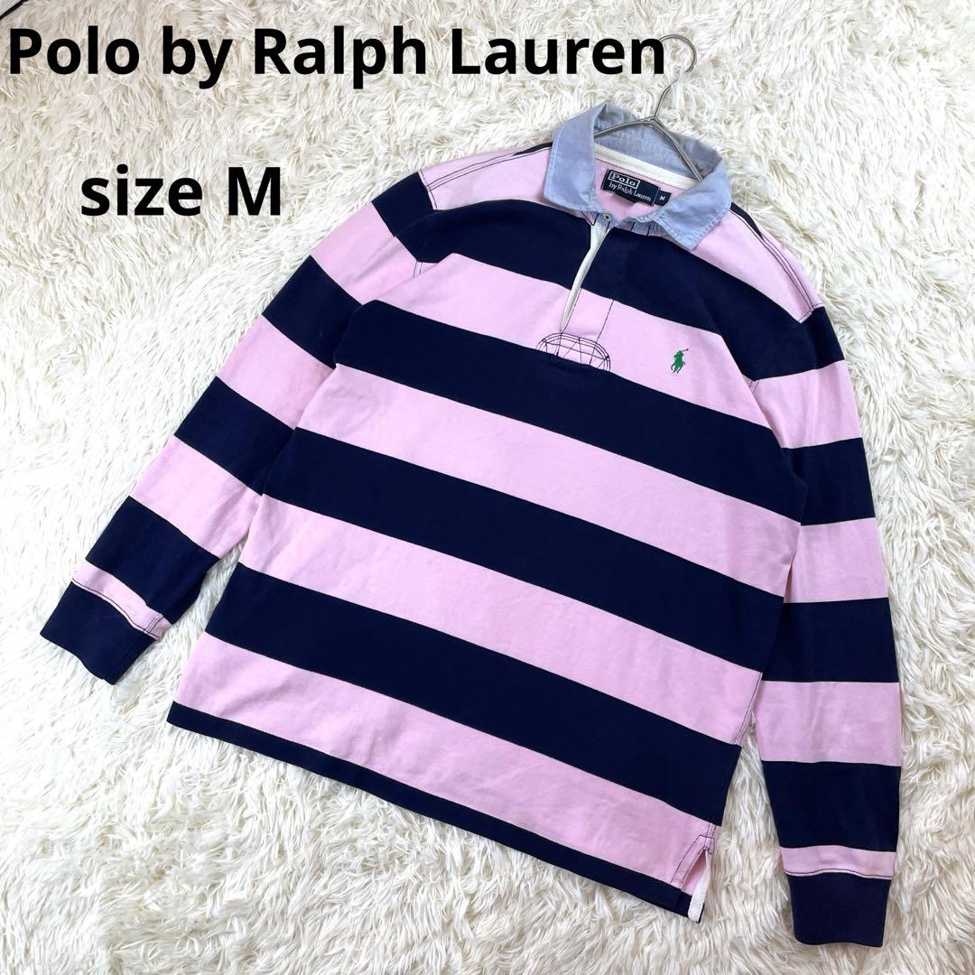 ラルフローレン メンズ 太 ボーダー ネイビー×ピンク ポニー ラガー