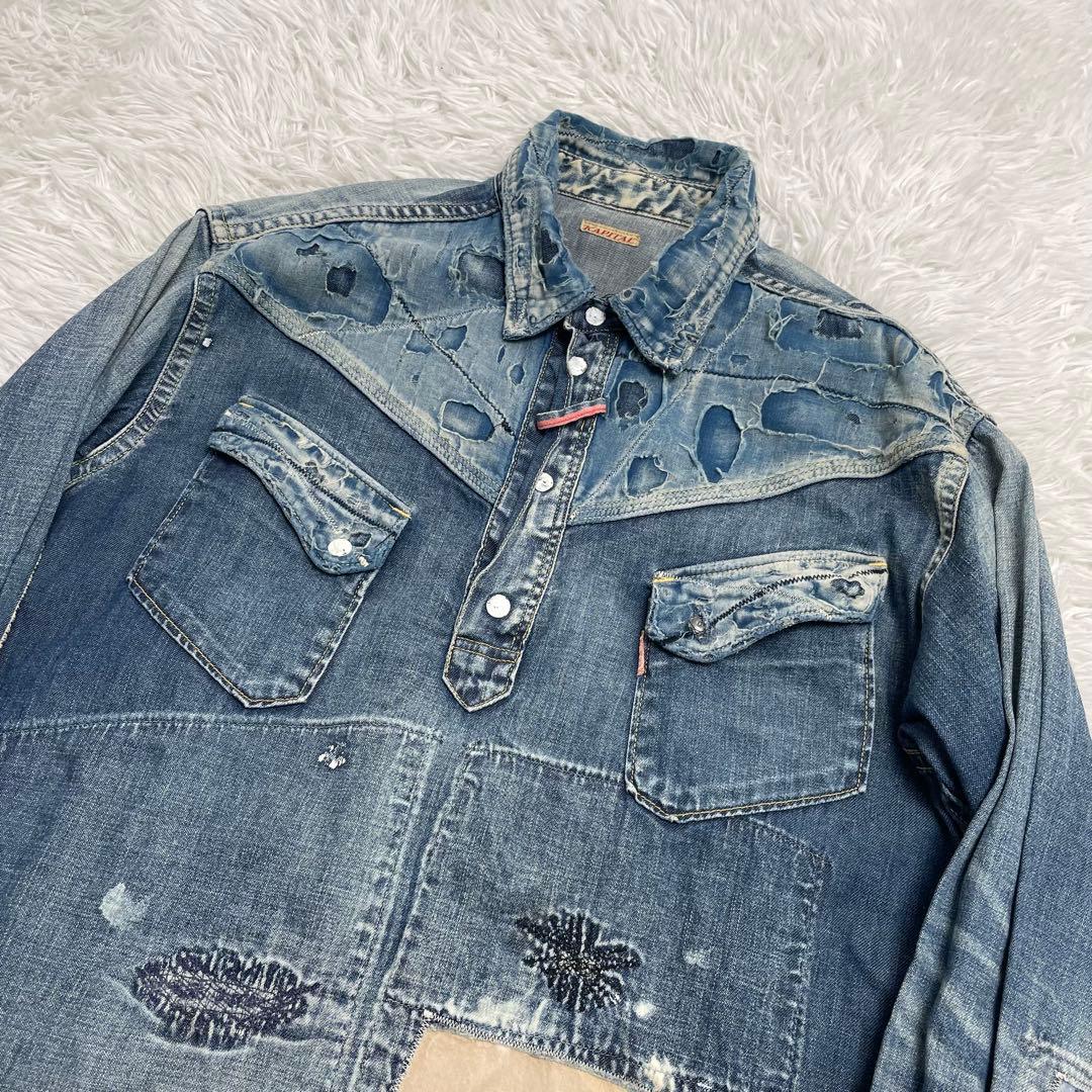 名作】KAPITAL キャピタル ダメージ 刺し子 襤褸 ボロ デニムシャツ