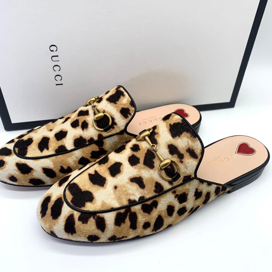 m31　グッチ プリンスタウン ミュール ホースビット はラコ ヒョウ柄 GUCCI プリンスタウン ホースビット ローファー ミュール レオパード