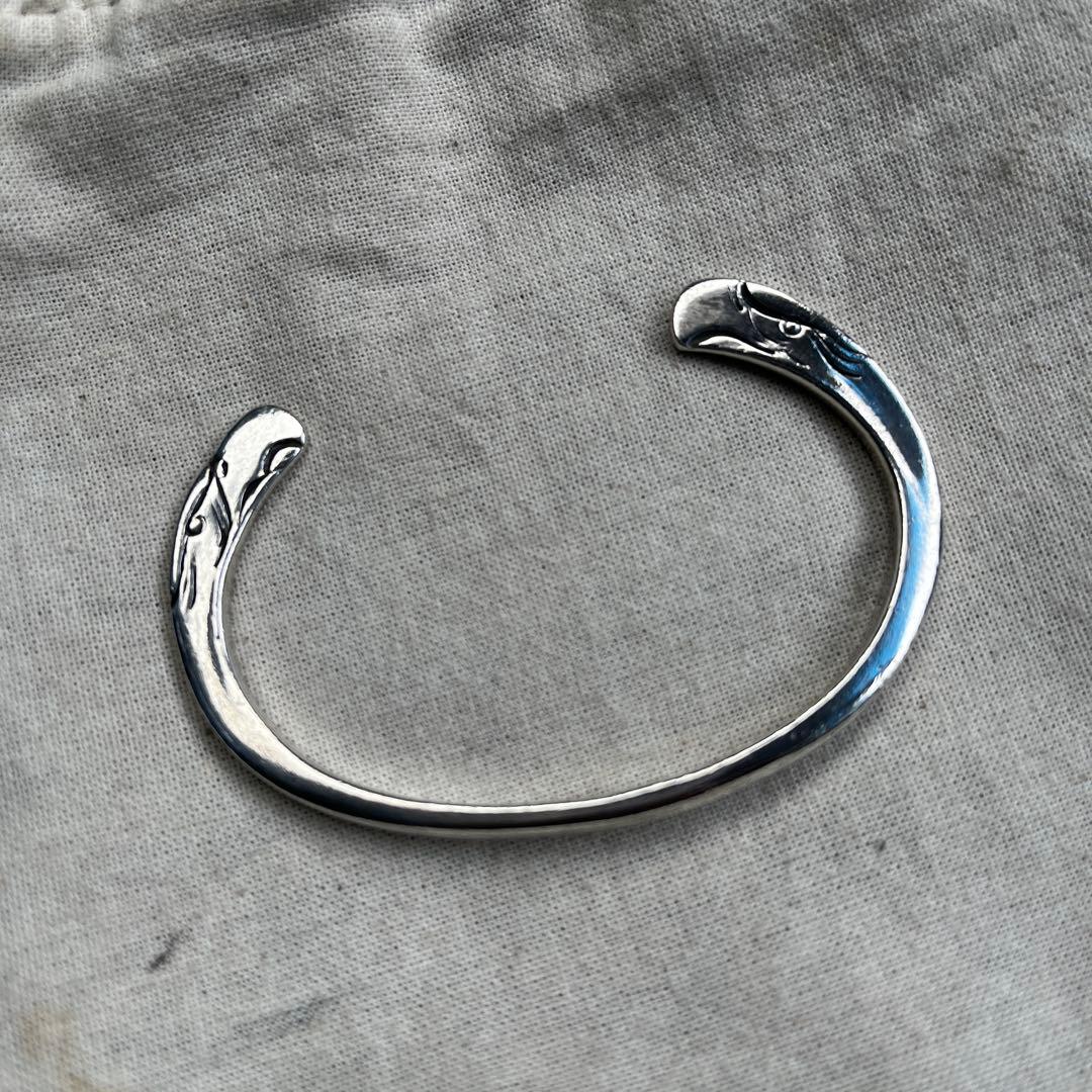 シルバー 鷲彫刻 オープンバングル フリーサイズ Binich（ビニッチ） ブレスレット メンズ シルバー925 イーグル