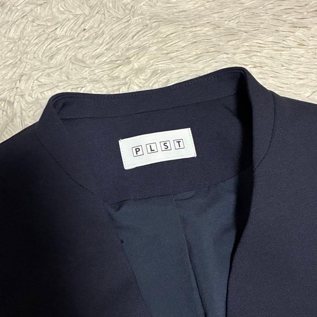 PLST 高年式 洗濯機で洗える 紺 ネイビー ノーカラー ジャケット
