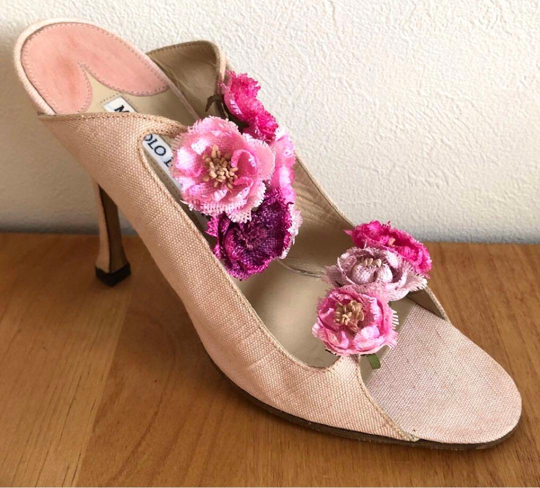MANOLO BLAHNIK マノロブラニク ピンク 薔薇 37 ヴィンテージ
