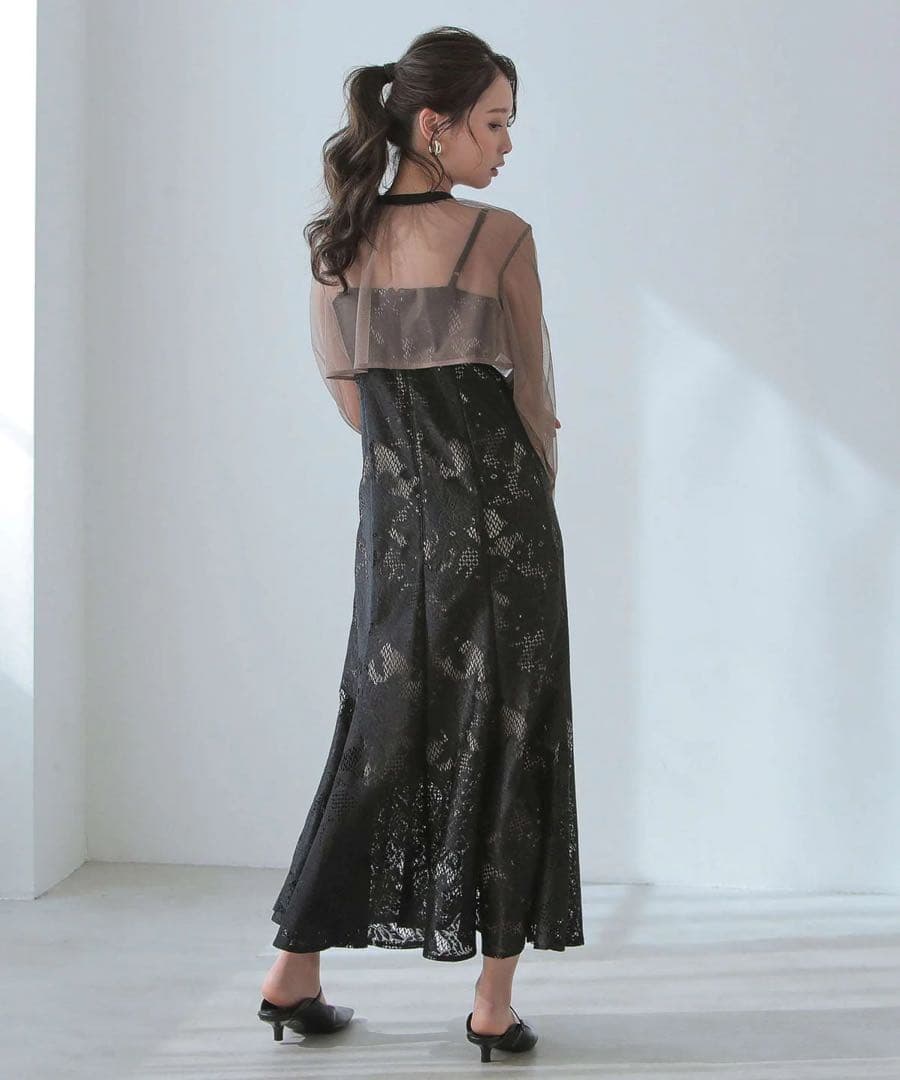 3wayシフォンボレロ&レースキャミドレス ブラックブラウン Ssize