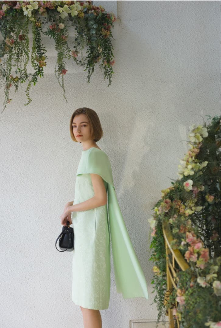セルフォード　ジャガードケープドレス　ミントカラー CELFORD セルフォード ミントジャガードケープドレス | 結婚式