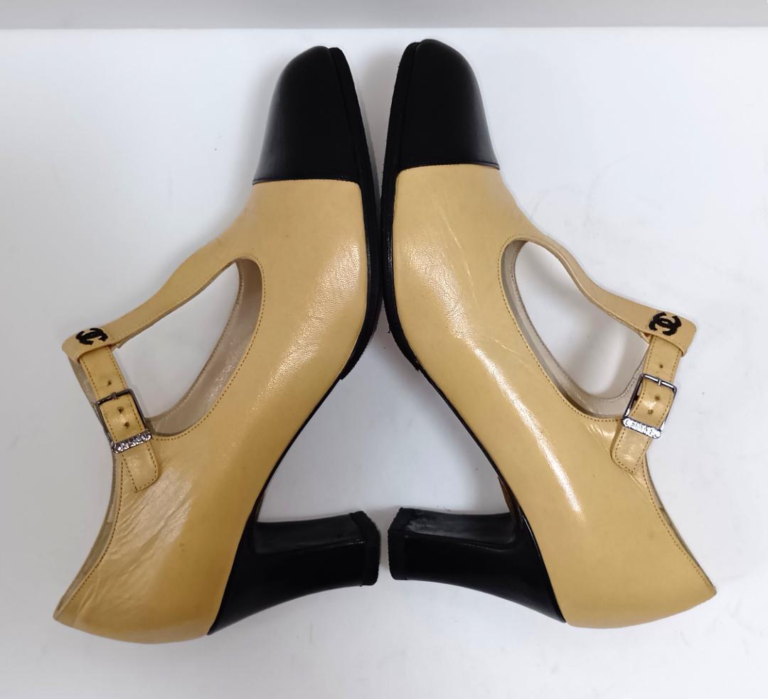 【リペア済】シャネル 23.5cm パンプス ココマーク バイカラー ストラップ