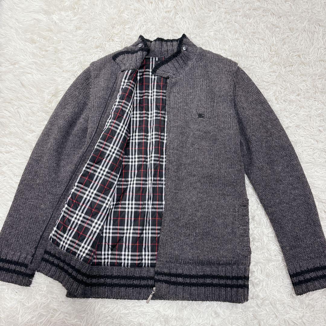 【美品】BURBERRY BLACK LABEL ニットブルゾン　グレー　L BLACK LABEL CRESTBRIDGE（ブラックレーベル クレストブリッジ