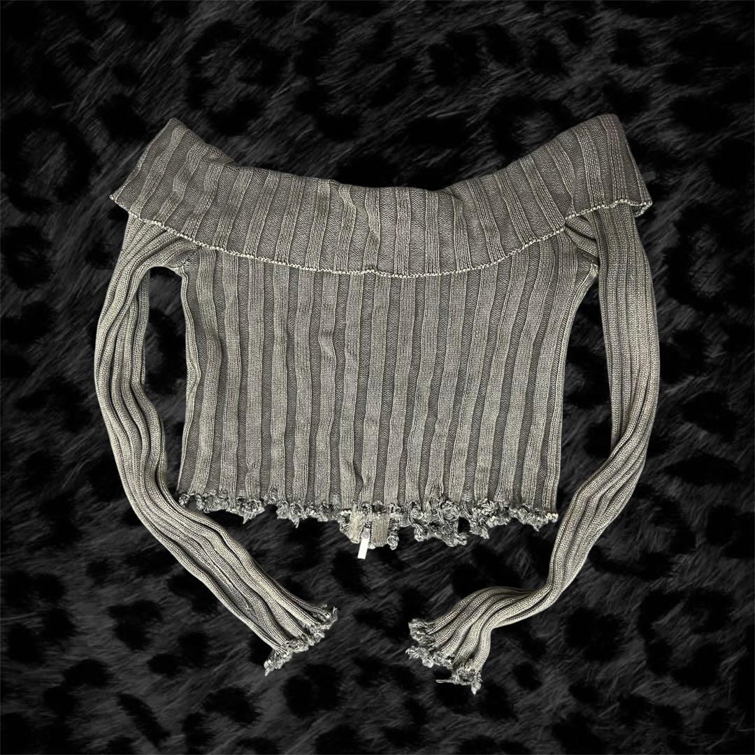 平成ギャル y2k グランジ リブ オフショル ニット ダブルジップ