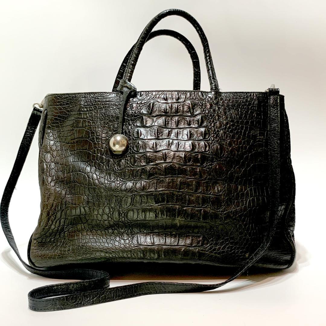 フルラ 2way 黒 ワニ革 型落ち レザー トート バッグ ブラック - メルカリ