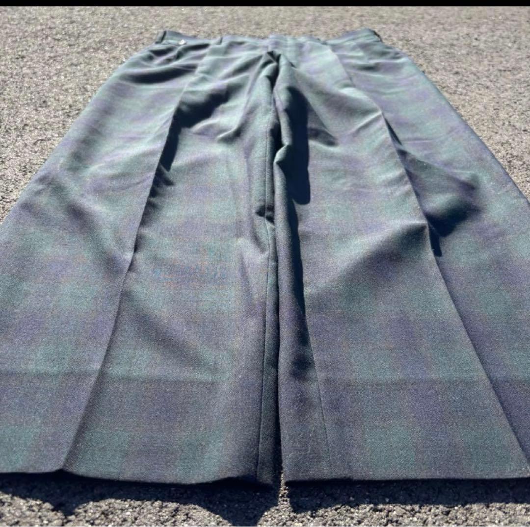 90s unknown ウールスラックス ツータック ブラックウォッチ チェック