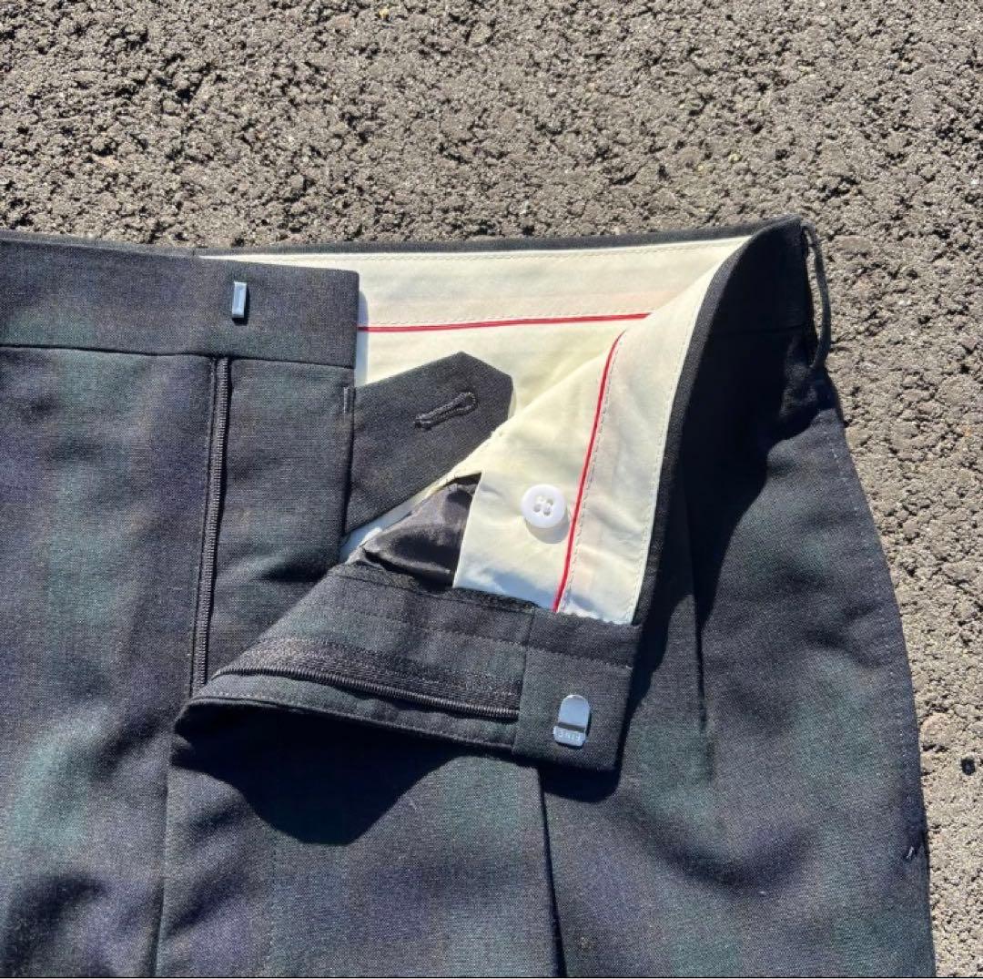 90s unknown ウールスラックス ツータック ブラックウォッチ チェック