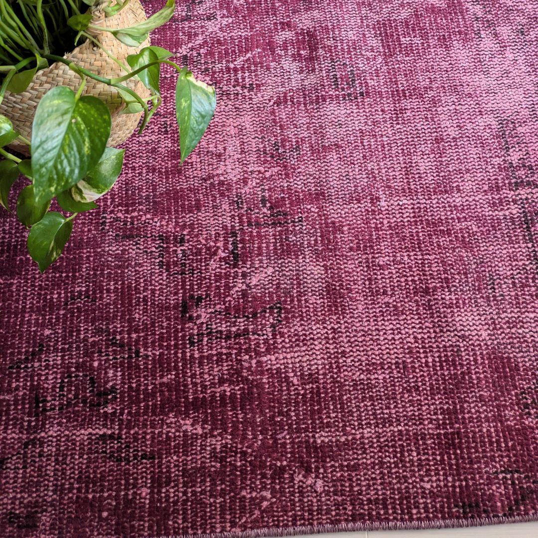 82×198 ボルドーレッドオーバーダイ トルコヴィンテージラグ