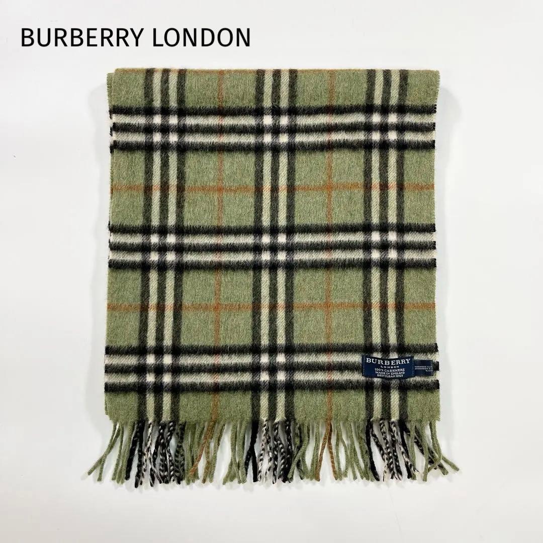 BURBERRY LONDON カシミヤ100 マフラー チェック柄 英国製 緑 最終 Burberrys バーバリー カシミヤ100% チェック柄 英国製 マフラー