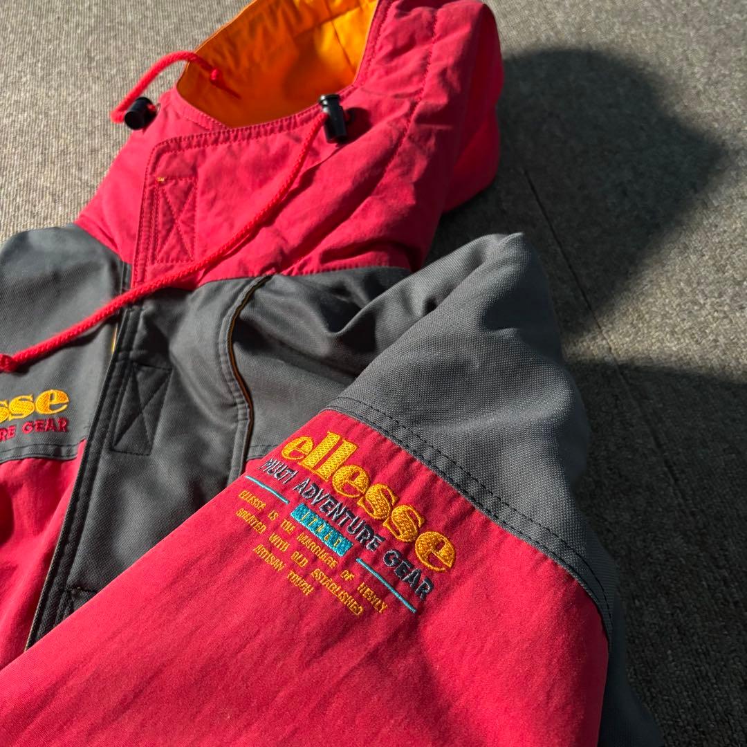 90s ellesse アノラックナイロンパーカー ドローコード フード スキー