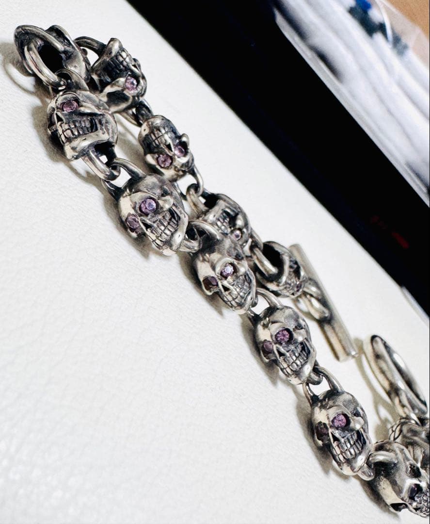 38万円購入天然エメラルドロックンライドスカルブレスレットシルバー925