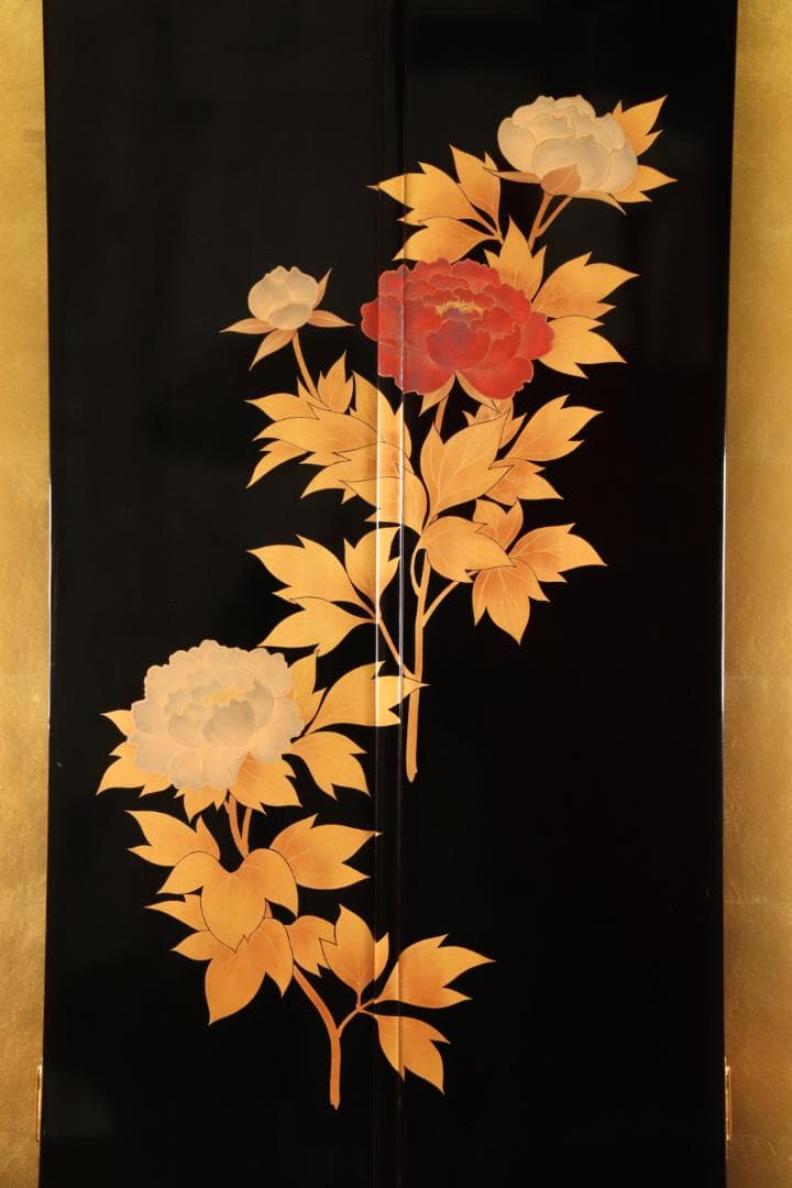 枝垂れ桜様専用、高級輪島塗 黒漆塗り 芍薬蒔絵 台 ドレッサ 三面鏡