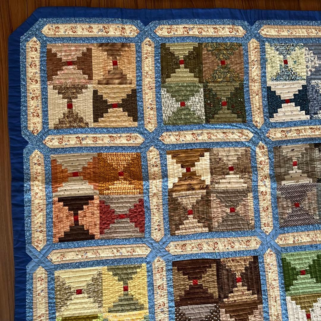 講師作品】パッチワークキルト ベッドカバー マルチカバー ログ