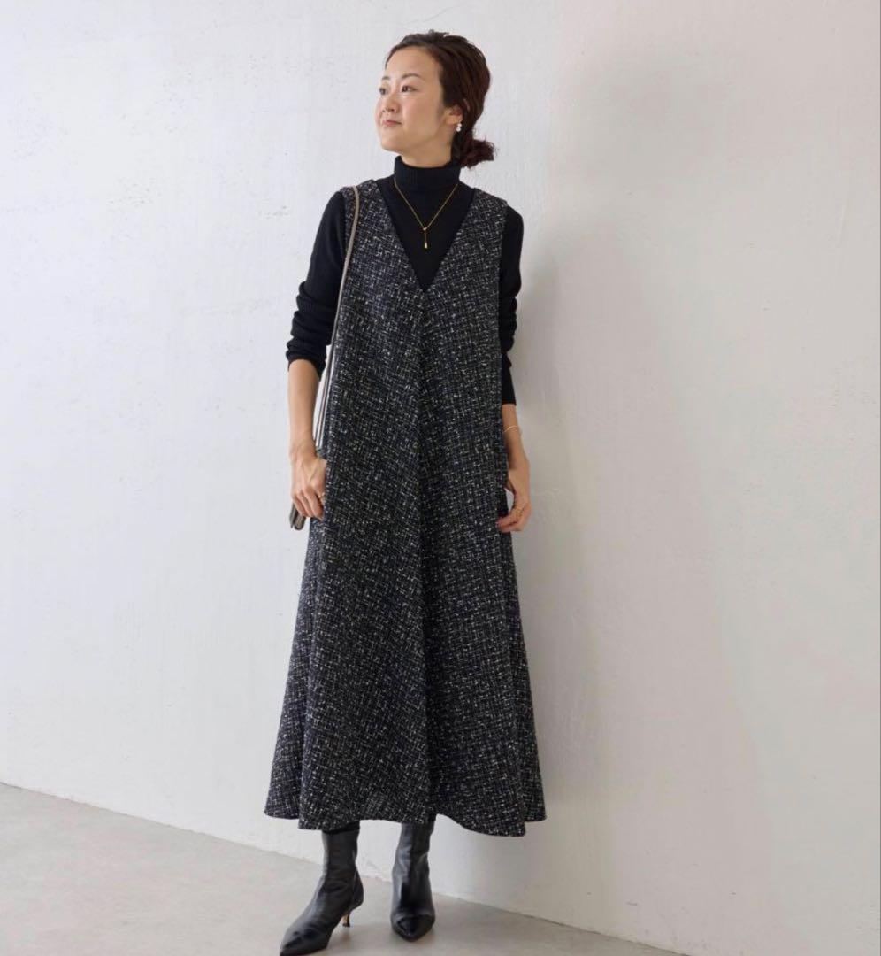 美品】BEARDSLEY✴︎ツイードフレアワンピース ブラック サイズ0