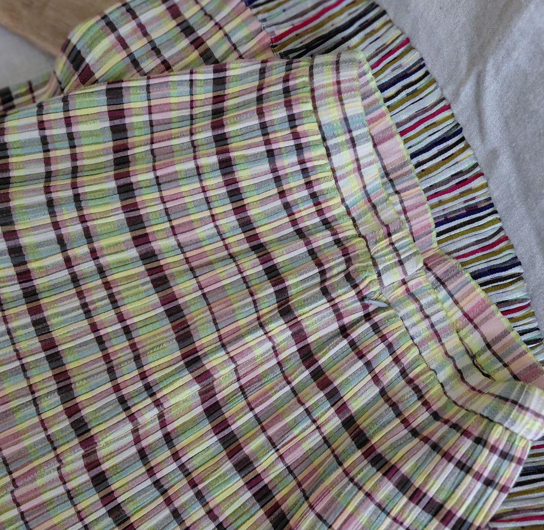 PJC 大西和子 織り素材のチェック柄プリーツスカート　　ホームクリーニング済