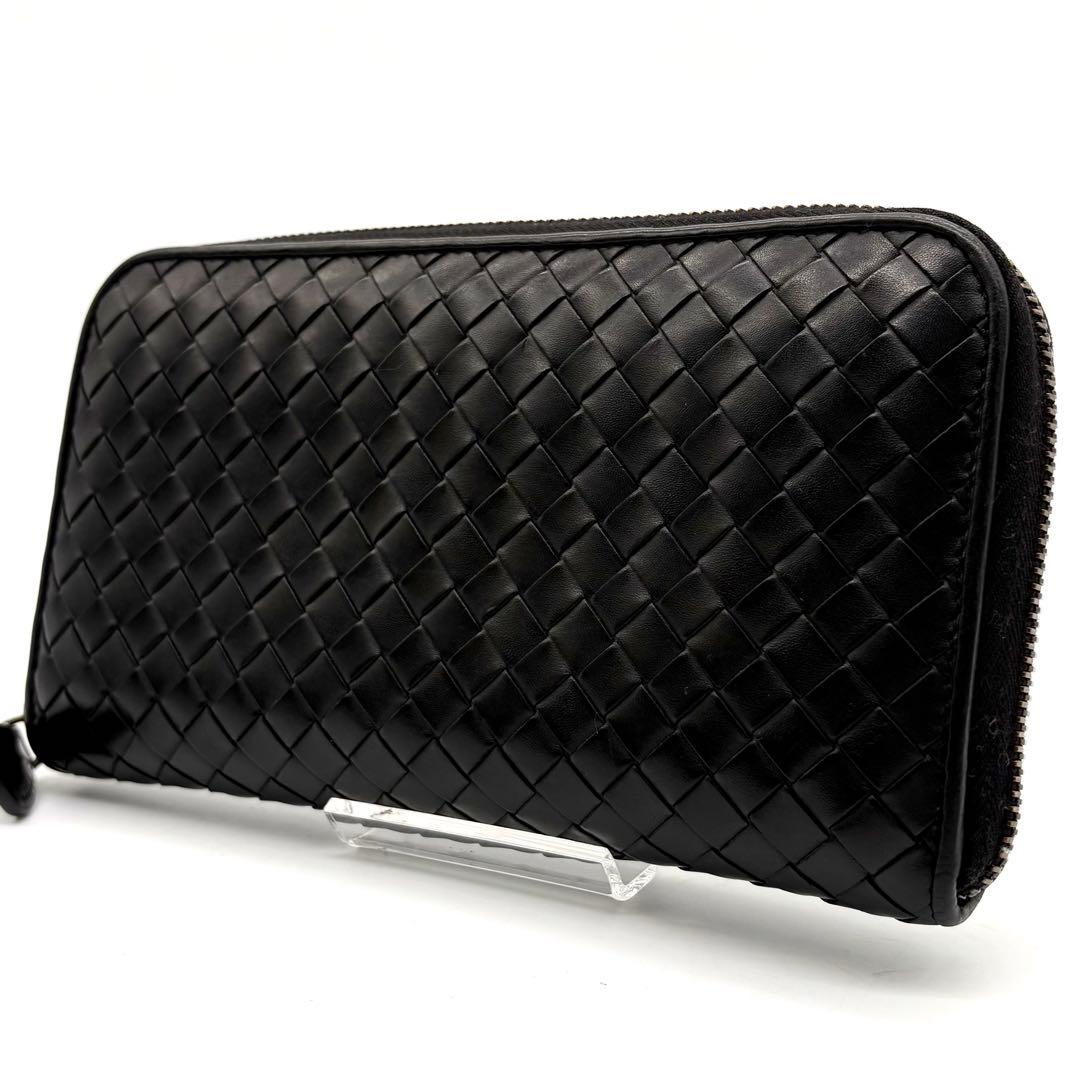 【美品】ボッテガヴェネタ 長財布 ラウンドジップ イントレチャート ブラック BOTTEGA VENETA ボッテガヴェネタ 長財布 ラウンドファスナー イントレ