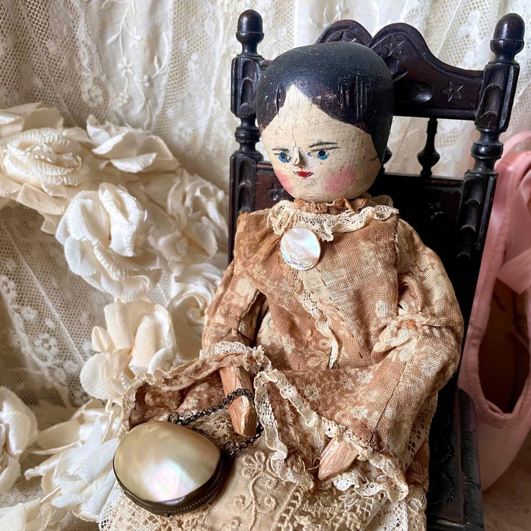 チェーン付きマザーオブパールシンブルケース 白蝶貝 ドール フランス