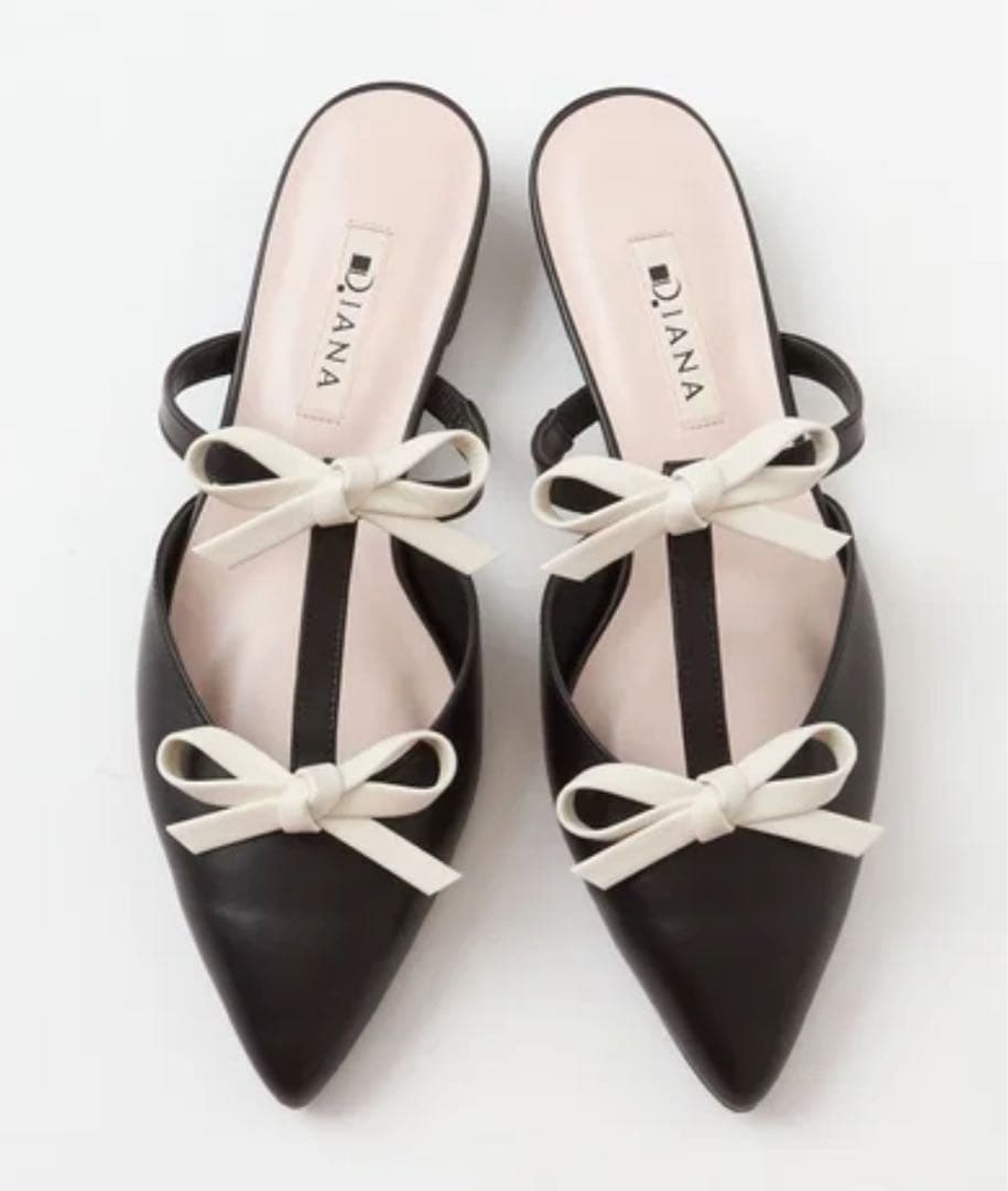 diana ダイアナ　プチリボンミュール　ブラック　アイボリー　Lサイズ ダイアナ DIANA ミュール （アイボリーカーフ） -靴＆ファッション通販