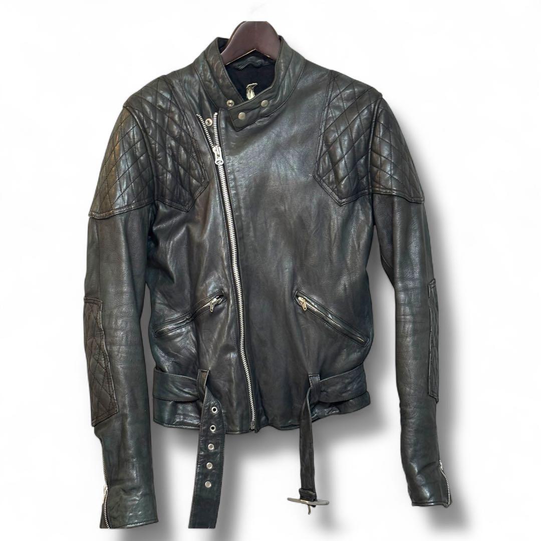 美品 PRIVATE BRAND AG ゴートスキン レザーライダースJKT ゴートスキンライダースジャケット（山羊革）襟付き革ジャン｜革製品
