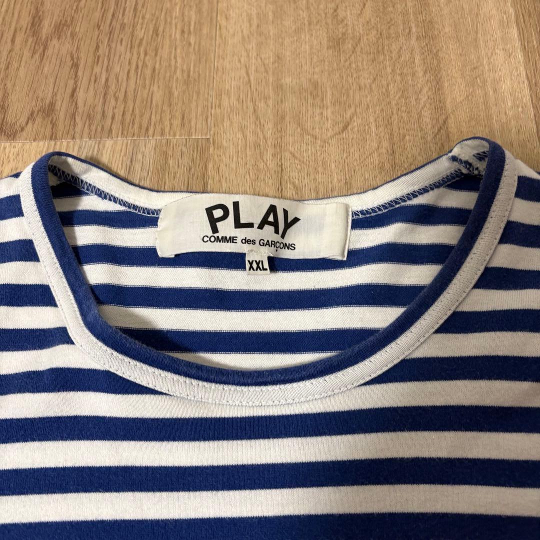 希少XXL】プレイコムデギャルソン 長袖カットソー 青白ストライプ 赤